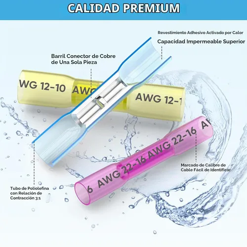Vista 2 de TICONN Kit de conectores a tope termorretráctiles de 60 piezas, empalme a tope AWG 14 – 12, terminales de crimpado de cables eléctricos marinos