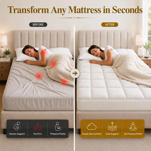 Vista 2 de Treaton, Protector de colchón, almohada de algodón refrescante, protector acolchado elástico, transpirable, suave y esponjoso con bolsillo profundo