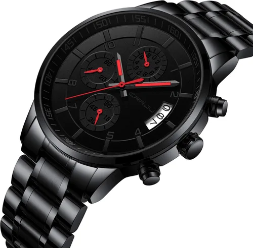 Vista 2 de CRRJU - Reloj de pulsera, de acero inoxidable para hombre, resistente al agua, cronógrafo, correa de acero inoxidable