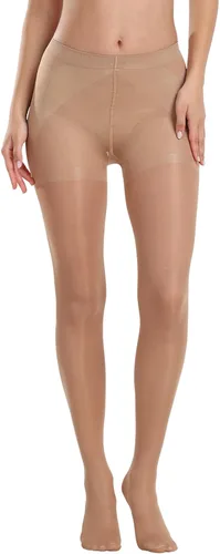 Vista 7 de MANZI 2 pares de medias transparentes para mujer, 40D, cintura alta, control superior, medias altas hasta el muslo con dedos reforzados