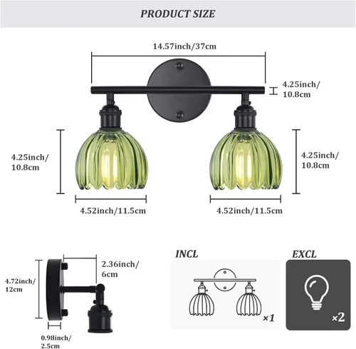 Vista 246 de Shenmoyl Lámparas de baño, lámpara de pared de 2 luces para tocador sobre espejo con pantalla de vidrio tulipán blanco para dormitorio, sala