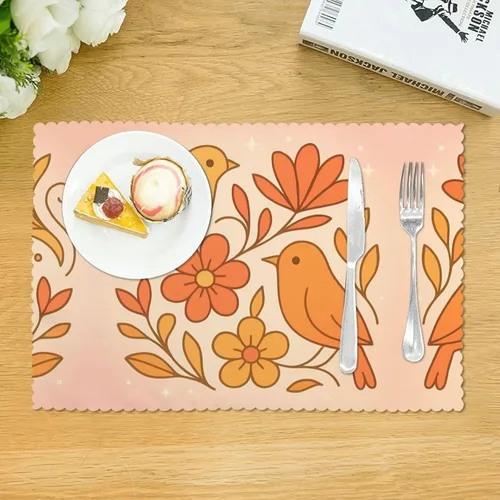 Vista 3 de Rectangular Placemats Set of 4, Heat Resistant Abstract Flowers Printed Kitchen Dining Table Mats
