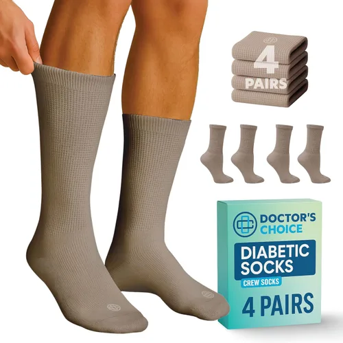 Vista 11 de Calcetines para diabéticos Doctor's Choice para hombre, calcetines sin costuras con parte superior sin uniones, 4 pares, talla grande 9-12 y XL 13-15