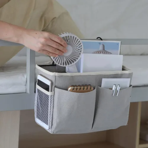 Vista 3 de LIFKOME Bolsa de almacenamiento colgante de lona para mesita de noche, cesta de almacenamiento de tela, organizador de ropa de bebé, apilador