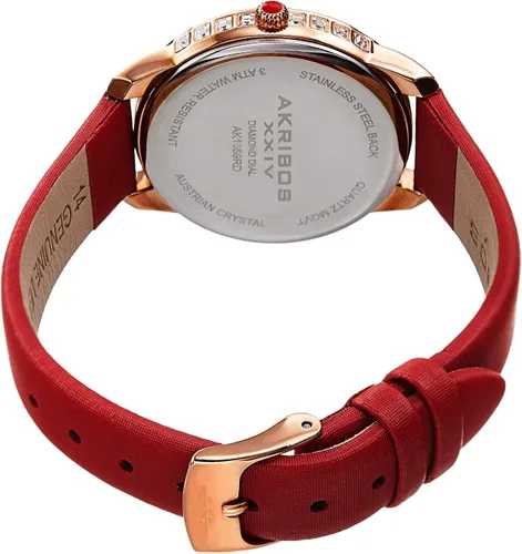 Vista 4 de Akribos AK1059 - Reloj con 3 marcadores de diamantes auténticos, correa de piel cómoda, cuarzo japonés
