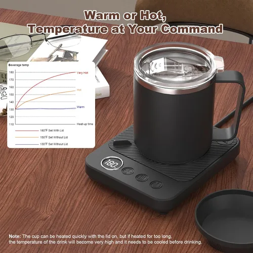 Vista 3 de Calentador de Taza de Café y Juego de Taza para Escritorio, Calentador Eléctrico de Taza de Café con Taza Calentada de 16oz, Calentador de Café