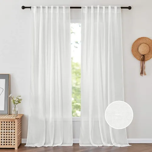 Vista 11 de PONY DANCE Cortinas transparentes de 84 pulgadas de largo, filtro de luz de gasa con aspecto de lino semitransparente para decoración del hogar