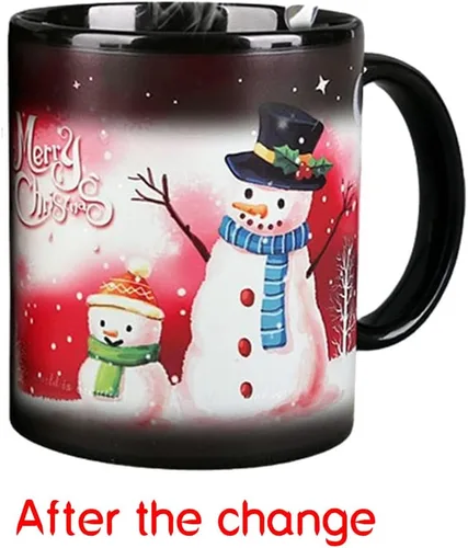Vista 3 de Taza de café de Navidad mágica que cambia de calor, taza de 12 onzas que cambia de color con caja de regalo, taza de café navideña, tazas de Navidad