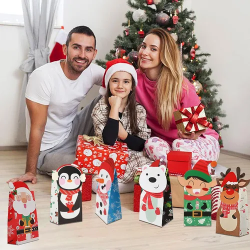 Vista 6 de FEBSNOW 24 bolsas de regalo de Navidad con 24 piezas de pegatinas, bolsas de dulces navideños, bolsas de envoltura de galletas navideñas, bolsas