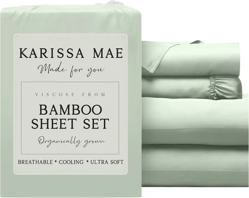 Vista 37 de KARISSA MAE Juego de sábanas de viscosa de bambú de lujo, 100% certificado FSC, refrescante, lujosamente suave, bolsillos profundos de 18 pulgadas