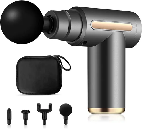 Vista 6 de Ergocar Potente pistola de masaje muscular tejido profundo, 6 velocidades masajeador de cuerpo eléctrico de mano con 4 cabezas súper silencioso Negro