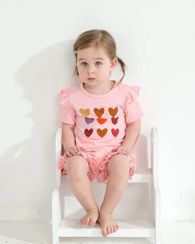 Vista 4 de Mioglrie Ropa para bebé niña con volantes y pantalones cortos, conjunto de ropa para niñas pequeñas