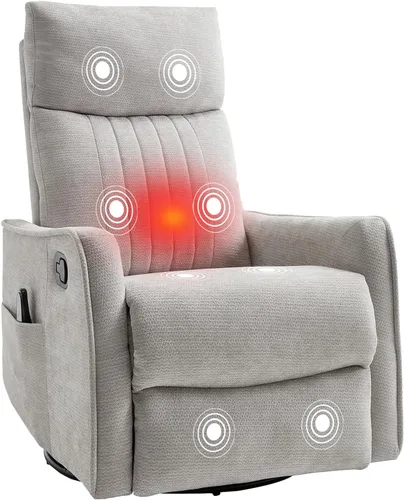 Vista 30 de PELUMY Silla Reclinable Mecedora Giratoria 360 para Adultos, Silla Mecedora de Guardería con Calor y Masaje, Silla Reclinable Deslizante para Beige