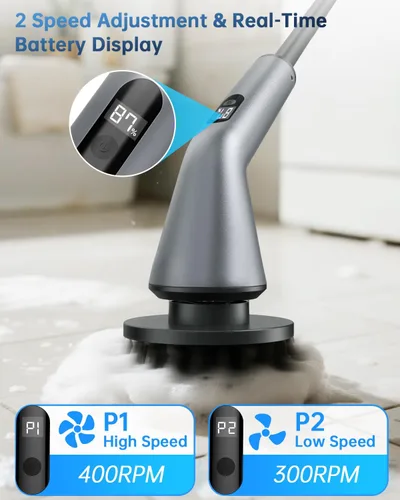 Vista 2 de VICNOVA Limpiador eléctrico giratorio, IPX7 impermeable de 2 velocidades, cepillo de limpieza inalámbrico extensible de mango largo con 7 cabezales