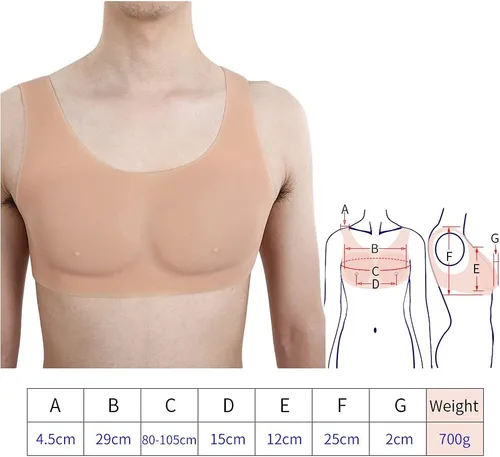 Vista 6 de WQCZ Chaleco falso del pecho del silicón, falso pectoral del hombre del pecho del pecho del hombre de las almohadillas para cosplay traje