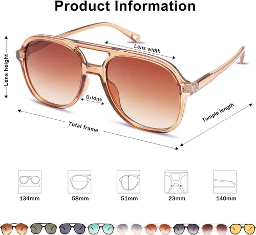 Vista 4 de Pro Acme Gafas de sol polarizadas estilo aviador cuadradas retro para mujer y hombre de los años 70, estilo vintage, doble puente, protección UV400