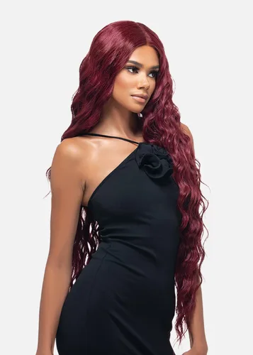 Vista 2 de Vivica A. Fox WNB-3, mezcla de cabello humano, peluca de encaje frontal, color 530, vino tinto