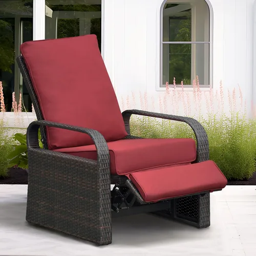 Vista 15 de Silla reclinable de aire libre para patio, resina de mimbre con cojines amortiguadores, auto ajustable, sofá de ratán, UV/Fade/Resistente al Mimbre