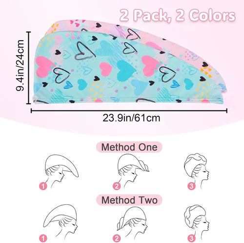 Vista 7 de Basumee Toalla Envolvente de Microfibra para el Cabello para Niños Paquete de 2 Toallas de Cabello de Secado Rápido con Botón Turbantes para Cabello