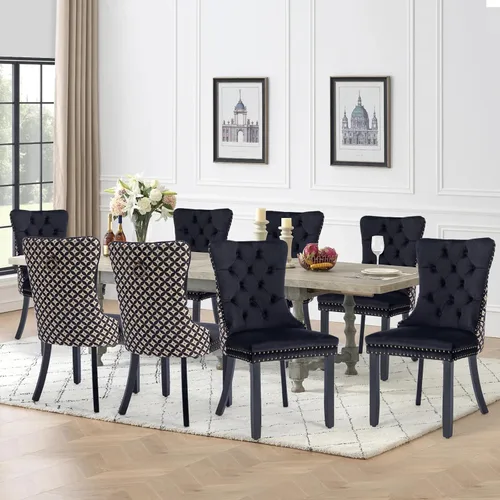Vista 37 de Juego de 2 sillas de comedor de terciopelo con patas de madera, color beige Mid Century Modern Dining Chairs,Upholstered Chairs with Nailhead
