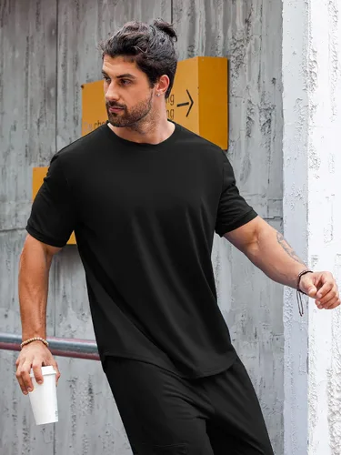 Vista 2 de Babioboa Conjunto de 2 piezas de camiseta y pantalones deportivos para hombre, con bolsillo con solapa, pantalones deportivos holgados y lisos