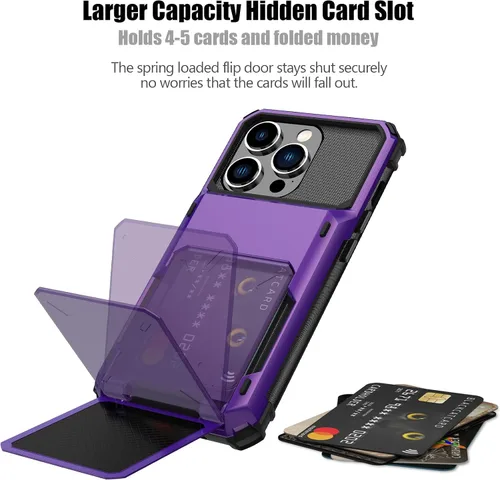 Vista 112 de Nvollnoe - Funda para iPhone 14 con tarjetero [tienda de 5 tarjetas] Negro - Almacenamiento más grande
