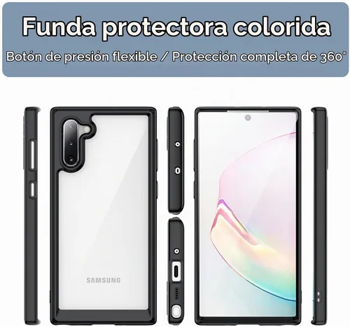 Vista 6 de Funda para Samsung Galaxy Note 10 [360 parachoques de goma completa y cubierta trasera transparente de PC] a prueba de golpes dura ultrafina funda