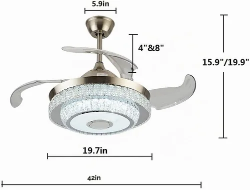 Vista 6 de HNDDS - Ventilador de techo Bluetooth de 42 pulgadas con luces, ventilador de techo de cristal de lujo con hoja retráctil, ventilador inteligente