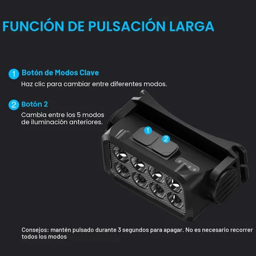 Vista 2 de Linterna frontal recargable 2 unidades, 8 LED, 2500 lúmenes, lámpara de cabeza ultraligera y brillante con sensor de movimiento, impermeable
