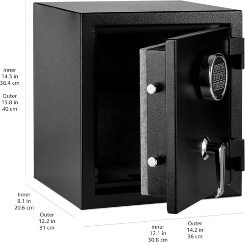 Vista 6 de Amazon Basics Caja fuerte de seguridad resistente al fuego con teclado electrónico programable, para asegurar objetos de valor y documentos