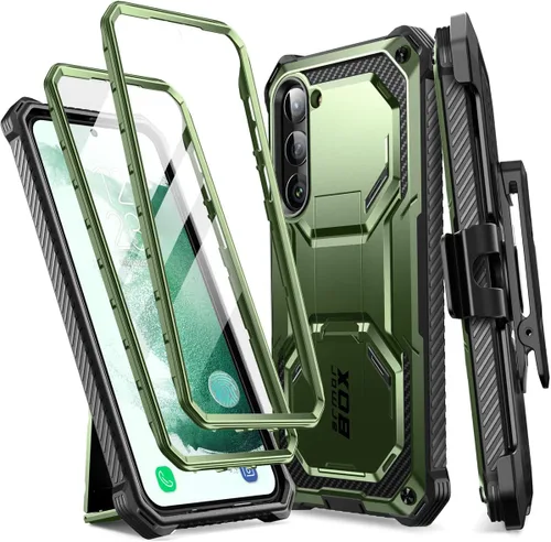 Vista 17 de i-Blason Armorbox - Funda para Samsung Galaxy S23 con soporte y clip para el cinturón, protector de pantalla integrado, 2 marcos frontales
