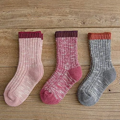 Vista 2 de Calcetines para bebés y niñas 3 pares de calcetines de algodón de punto grueso y sin costuras gruesos cálidos sin costuras para niños calcetines