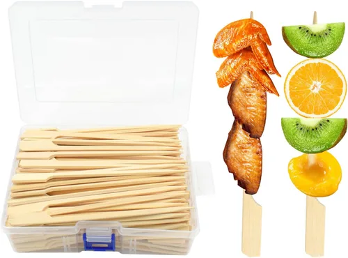 Vista 9 de 200 pinchos de bambú para aperitivos, palillos de dientes de 4.7 pulgadas con caja de almacenamiento, púas de cóctel para bebidas, brochetas
