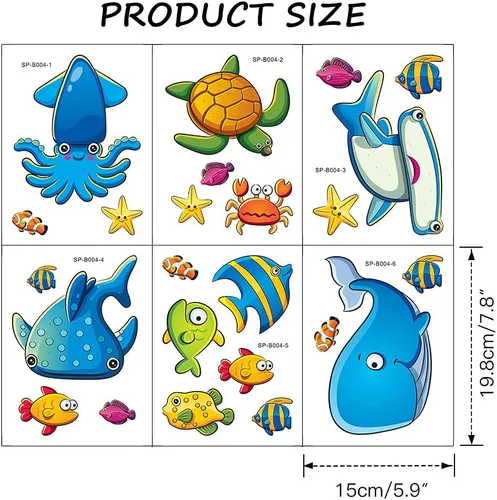 Vista 7 de TESWEY 24 calcomanías antideslizantes para bañera, diseño de vida marina de dibujos animados, de PVC, mate, para la habitación de los niños, baño