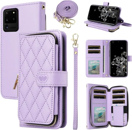 Vista 38 de Funda de Cartera para Samsung Galaxy S20 FE 5G de 6.5 Pulgadas con Correa para Muñeca, Billetera con Cremallera y más de 9 Ranuras para Tarjetas