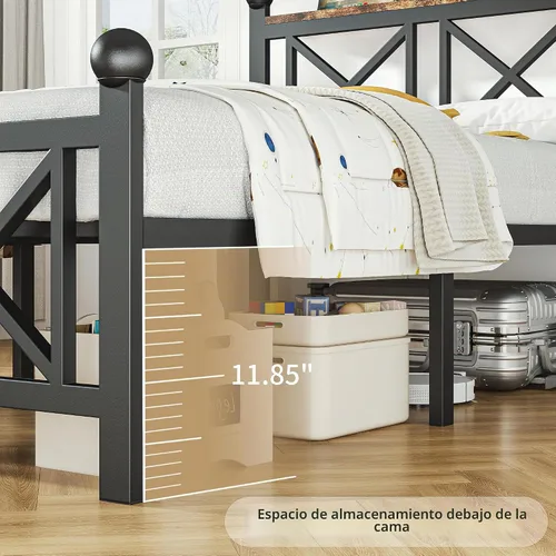 Vista 8 de DynJest Base de cama negra de tamaño individual con luces LED, cama de metal resistente con cabecera y piecero, estante de almacenamiento con Negro
