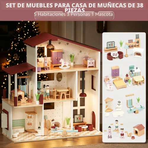 Vista 7 de Lehoo Castle Casa de muñecas de madera para niñas, casa de muñecas con 5
