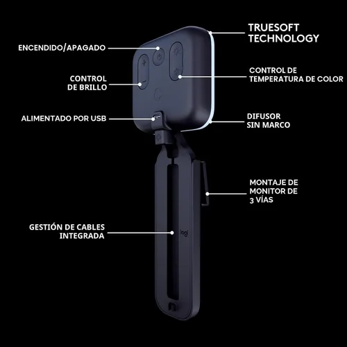 Vista 6 de Logitech para Creadores Litra Glow Luz LED Premium para Transmisión en Vivo con TrueSoft, montaje ajustable, iluminación de video para grabar