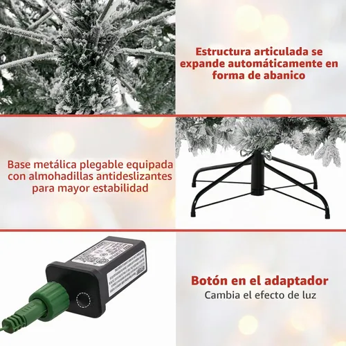 Vista 8 de HAPPYGRILL - Árbol de Navidad artificial preiluminado de 2.1 m, árbol de Navidad con nieve flocada y 320 luces LED multicolor, 8 modos de Snow Pe