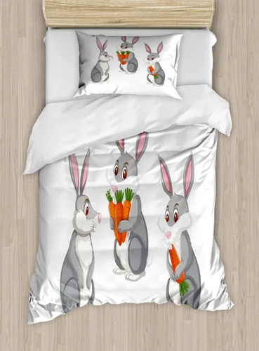 Vista 28 de Ambesonne Juego de funda de edredón con temática de San Valentín, con texto en inglés "Your Hugs with Hugging Arctic Polar Animals Romance", juego