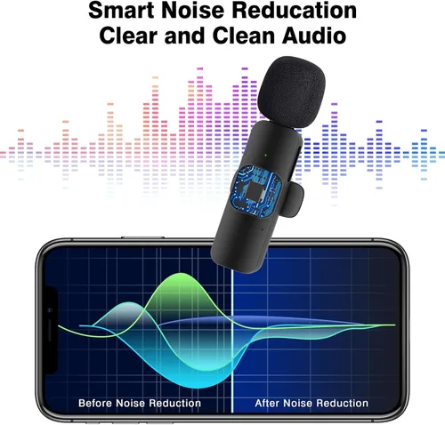 Vista 4 de Micrófono de solapa profesional inalámbrico Lavalier para iPhone, iPad, micrófono de grabación de condensador omnidireccional inalámbrico