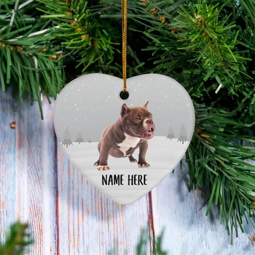 Vista 2 de Personalized Name American Bully Red Brown Christmas Tree Ornaments Heart Ceramic Decorations Gifts for Dog Mom
