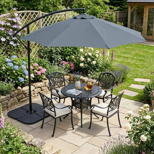 Vista 7 de T&Jero Base de plástico resistente de 4 piezas para patio al aire libre, sombrilla voladiza, 260 libras con relleno de agua y arena, color negro