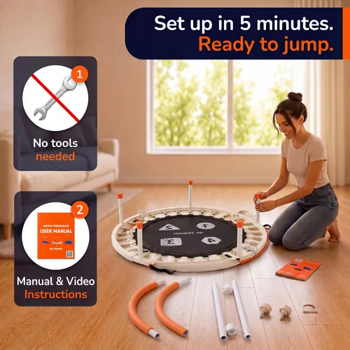 Vista 6 de Happin® 36'' Toddler Trampoline Indoor, Foldable Mini Trampoline for Kids Ages 2-6, ASTM Certified, Adjustable Handle, Safety Pad for Indoor &
