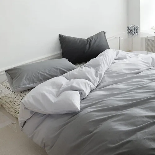 Vista 2 de Wellboo - Juego de edredón de tamaño matrimonial, ropa de cama de color gris gradiente sólido, gris plateado, gris claro, modernos, simples, blancos