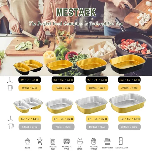 Vista 9 de Bandejas ovaladas de papel de aluminio con tapas a presión (paquete de 5) Recipiente reutilizable de servicio pesado 2 veces más grueso de 25