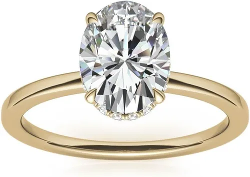 Vista 4 de Anillo de compromiso de 4 puntas de diamante de talla excelente ovalada con certificación IGI de 1, 2, 3 quilates, con cuello de diamante natural
