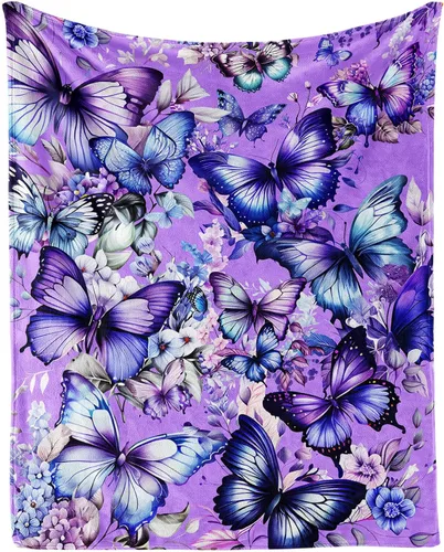 Vista 10 de Manta de mariposa de 40 x 30 pulgadas, franela con temática de mariposas lindas y coloridas, manta suave para siesta en el hogar, oficina