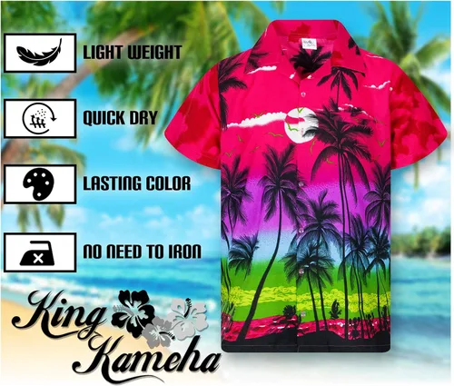 Vista 5 de KING KAMEHA Camisa hawaiana para hombre Funky Casual con botones, muy fuerte, manga corta, unisex, playa