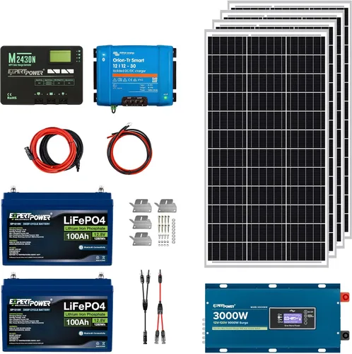 Vista 8 de ExpertPower Kit de energía solar de 2.5KWH 12V LiFePO4 12V 100Ah, paneles solares mono de 400 W, controlador de carga solar MPPT de 30 A, cargador